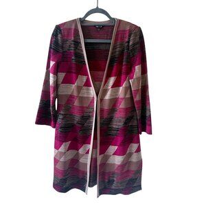 Misook Size XS Geometric Striped Open-Front Cardigan Sweater Duster Lagenlook
